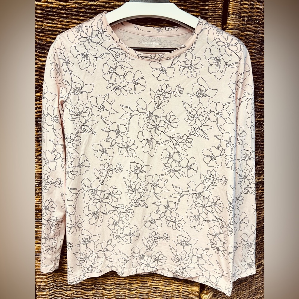 Lands' End Long Sleeve Tee Soft Pink Floral, Medium
